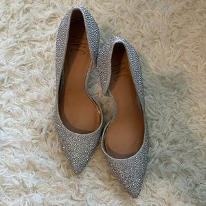 Silver rhinestone bedazzled pointy toe high heel pumps for women